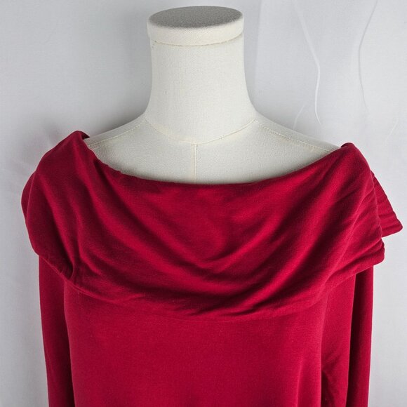 Chicos Zenergy Red Long Sleeve Top Size XL Fold Over Neck Bateau Tunic - Picture 3 of 9